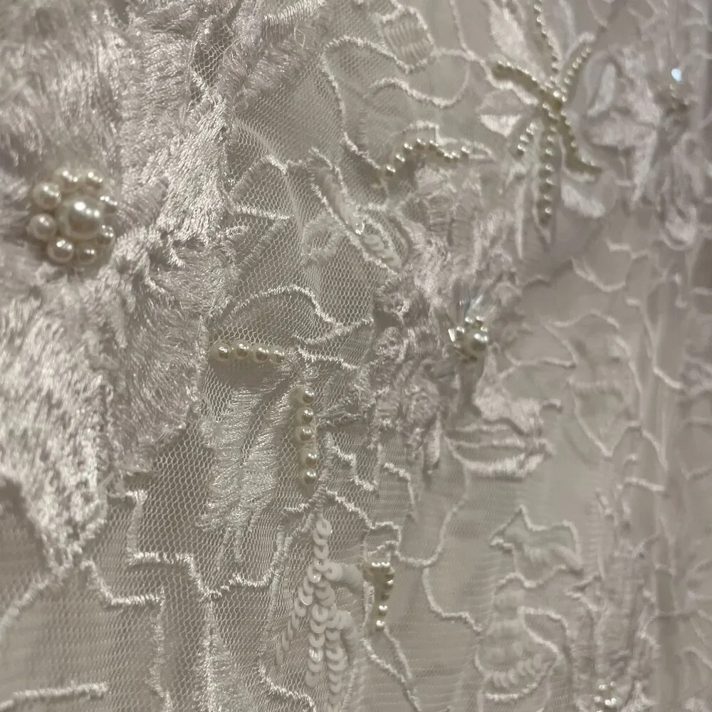 ~ BHLDN Lg 2in1 Mini Dress 3D Floral, Removable Puff-Sleeve Large Wedding Bridal - Picture 7 of 16